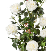 Prémium minőségű, nagyméretű, 112 cm magas, fehér színű, élethű mesterséges mű rózsabokor, fekete műanyag cserépben